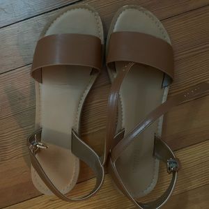 Brown leather flat sandals